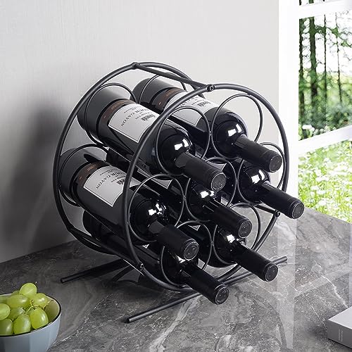 GOSSI Wine Rack Wine Bottle Holders Stands - Black 7 Bottle Metal Stand for White Collar Wine Lovers - Model GOSSI-23035
