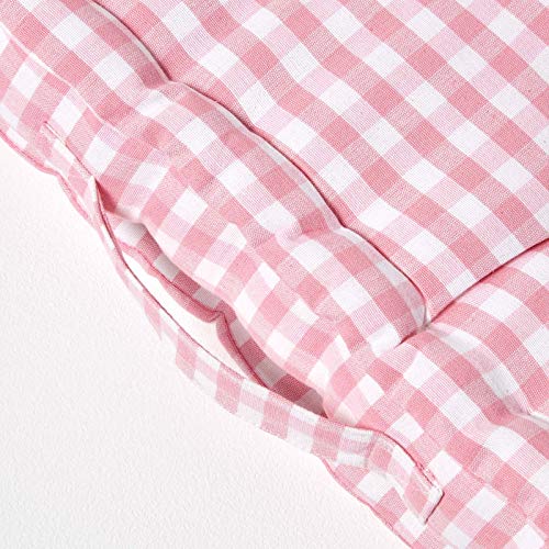 HOMESCAPES Pink & White GINGHAM Check Floor Cushion - 100% Cotton - 40 x 40 x 8 cm Square - Indoor - Garden - Dining chair booster Seat Cushion P