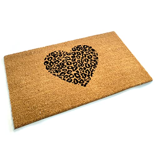 Black Ginger | Heart Animal Print Door Mat | Coir with Rubber Backing | 75 x 45 cm