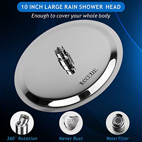 Rain Shower Head - Voolan 10" Round High Pressure Shower Heads Made of 304 Stainless Steel - Luxury Modern Chrome Look - Universal Wall and Ceili