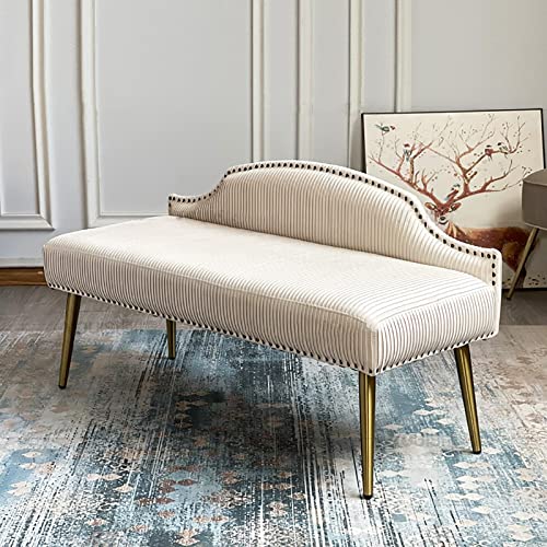 Luxurious End of Bed Bench with Backrest,Velvet Upholstered Bedroom Bench Dining Bench,Modern Bench Seat Entryway Bench Furniture Decor-White 80x