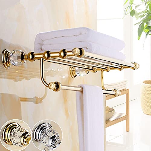 HIGOH Towel Racks,Bathroom Towel Rack Wall Mounted Towel Holder,Brass and Crystal Bathroom Towel Rack,Towel Holder,Hotel Home Bathroom Storage Ra