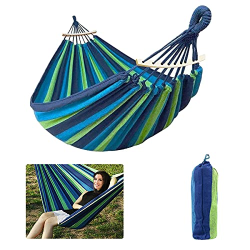 Ledeak 6.2 x 5 ft Extra Large Camping Hammock, Portable Swing Bed Thickened Durable Stripe Canva with Anti Roll Beam Tree Straps Bag Max Load 660