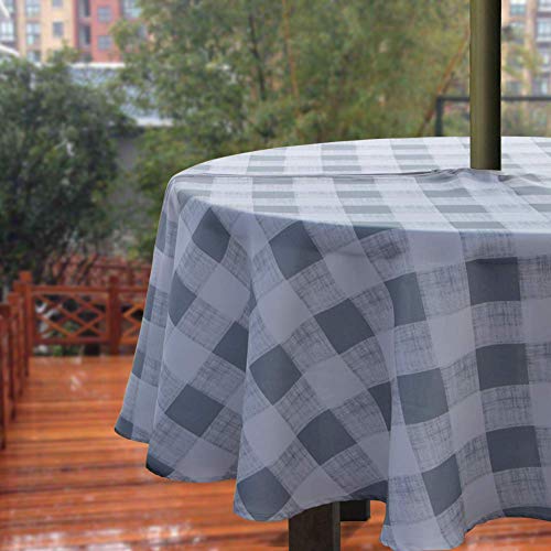 Melanovo Outdoor Patio Tablecloth with Umbrella Hole and Zipper, Water and Stain Resistant Fabric Table Cloth for Umbrella Table, Seats 4 People