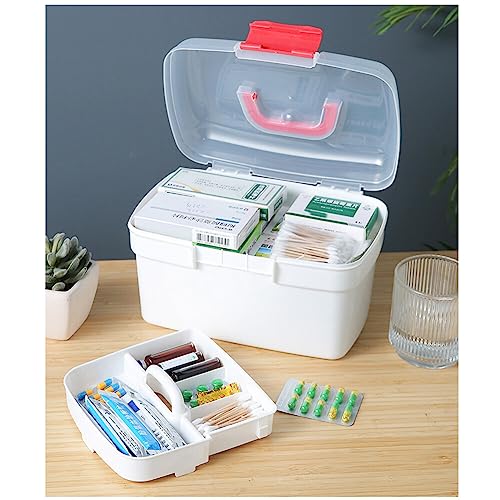 Hpory Medicine Storage Box, Portable Medicine Box Medicine Organiser Box with Handle Buckle, Layering First Aid Medicine Box Dustproof Medicine O