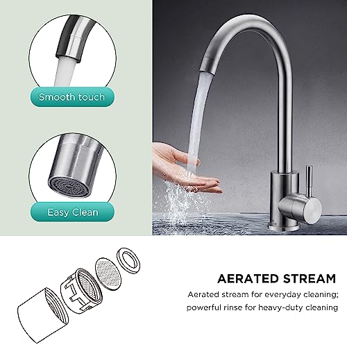 Kitchen Sink Mixer Tap SUS304 Stainless Steel Monobloc Mixer Taps with 360º Swivel Spout High Arc Single Lever Kitchen Faucet 1 Hole Mono Basin F