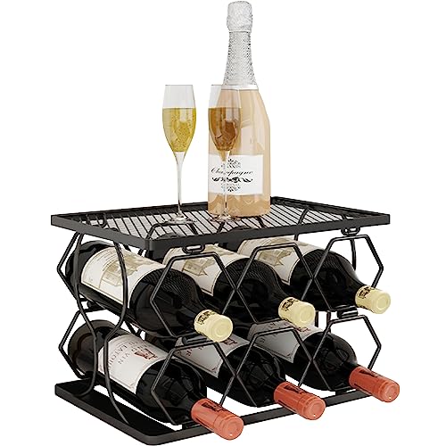 HOMYLULU Wine Racks Countertop 6 Bottle Stackable Counter Wine Rack Shelf Freestanding Small Tabletop Wine Bottle Holder Storage Display for Kitc