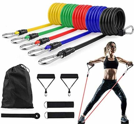 Nature Therapy Home Fitness Accessory Resistance Tube Resistant Bands Set (11 PCS) With Carrying Bag Muscle Building Strength Training Yoga Pull