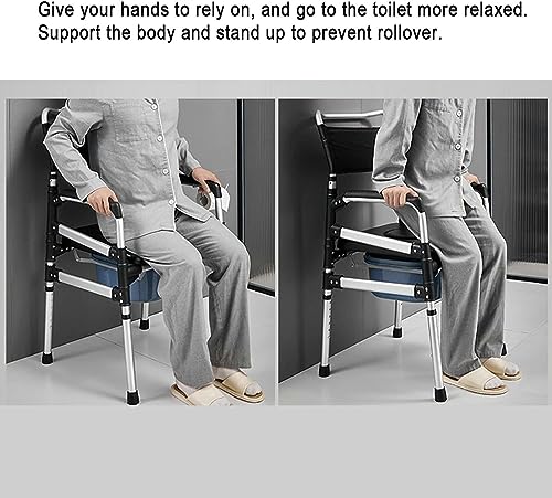CNAOHGHN Aluminum Alloy Elderly Toilet Chair with Toilet Bucket, Height Adjustable Toilet Stool for Pregnant Women and Toilet Chair for Bathroom