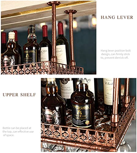 SUCHETA Hanging Wine Rack with Glass Holder and Shelf, Wine Glass Rack Hanging Steamware Rack Champagne Glass Rack Holder Vintage Style Bar Wall