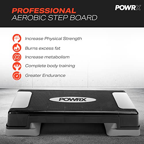 POWRX aerobic stepping board 12/17/24cm (3 levels) I Stepper height-adjustable and non-slip for Aerobics, Gymnastics and Fitness I Home Step Step