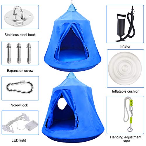 MIMIEYES Hammock Swing Waterproof Hanging Tent with LED Lights Maximum Load 330 lbs (blue)