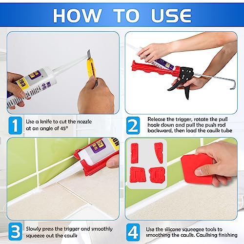 iLitLuk Drip-Free Caulking Gun Ratchet Rod Caulk Gun Applicator 15:1 Thrust Ratio Labor-Saving Lightweight Nylon Frame Cartridge Gun for 10oz/300