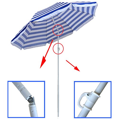 Greenbay 1.8M Blue-White Stripes Beach Parasol Garden Patio Camping Sun Shade UV Protection Umbrella with Tilt Mechanism