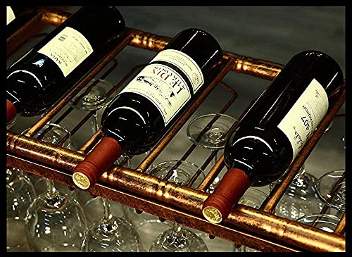 SUCHETA Hanging Wine Rack with Glass Holder and Shelf, Hanging Wine Racks Ceiling Mounted Wine Bottle Holder Metal Iron Stemware Racks Wine Glass
