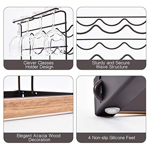 KINGRACK Wine Rack 6 Bottles, Countertop Wine Bottles Holder Racks, Metal Copper Wine Glass Holder, Wine Storage Organizer Free Standing, 2 Tier