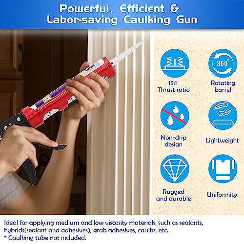iLitLuk Drip-Free Caulking Gun Ratchet Rod Caulk Gun Applicator 15:1 Thrust Ratio Labor-Saving Lightweight Nylon Frame Cartridge Gun for 10oz/300