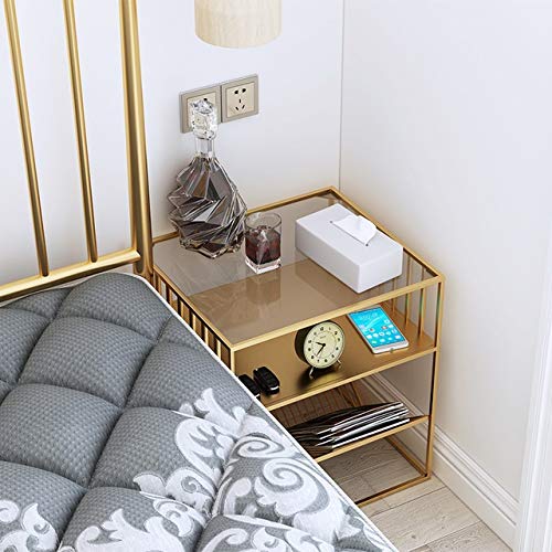 JYDQM Light Wrought Iron Bedside Table Nordic Simple Glass Side Cabinet Bedroom Storage Cabinet Metal Corner Cabinet