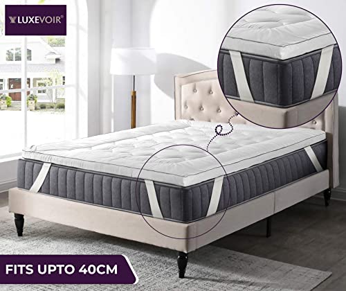 Luxevoir® High Loft Mattress Topper | Super Soft Hotel Quality Brushed Microfiber Top with Hollowfiber Filling | Elasticized Corner Straps fits u