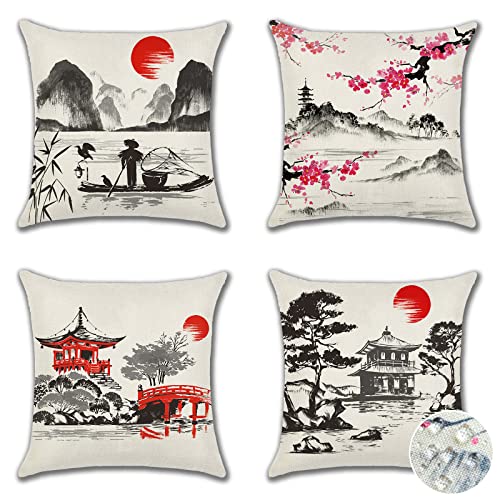 Ohok Outdoor Waterproof Cushion Covers 45x45 cm Pack of 4 Decorative Throw Cushion Covers Cushion Case for Sofa Couch Bed Living Room Outdoor Pat