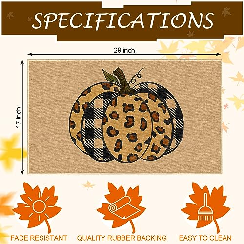 Louise Maelys Fall Door Mat, Welcome Front Door Mat Non Slip, Leopard Print Pumpkin Yard Floor Doormat Thanksgiving Kitchen Entry Switch Outdoor