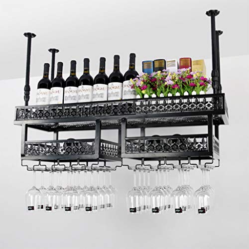 PIBM Kitchen Wine Rack Upside down Home Bar Creative Goblet Rack Hanging European Wine Cabinet Assembly Wine Rack J111, Black , 150*31cm