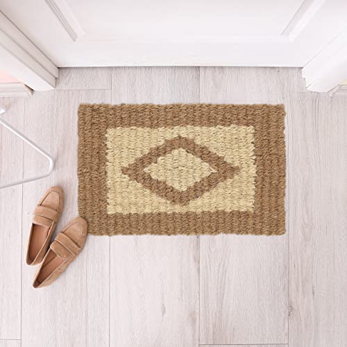 Relaxdays Jute Doormat, 60x40 cm, Durable, Handwoven, Mat for Indoor & Outdoor Use, Diamond Pattern, Brown/Cream, Design F