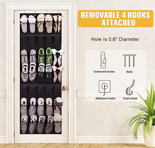 MISSLO 35 Large Pockets Over The Door Shoe Organizer Sturdy Oxford Fabric Hanging Shoe Rack for Door Mesh Closet Shoe Holder Hanger (Black)