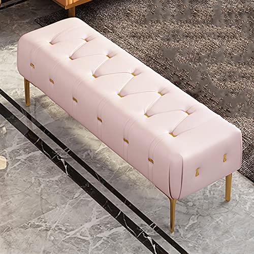 Luxurious End of Bed Bench,Leather Upholstered Bench Bedroom Bench with Golden Legs,Entryway Bench,Modern Bench Seat for Livng Room-Light Gray 80