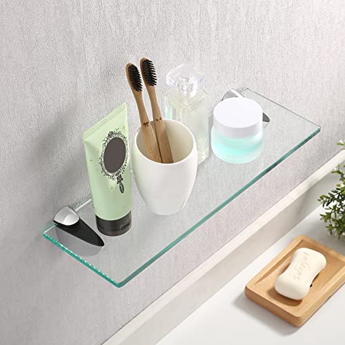 KES Glass Shelf 35CM Bathroom Shelf Wall Mounted 8MM Extra Thick Shower Tempered Glass Rectangular Polished Chrome Bracket, BGS3200S35