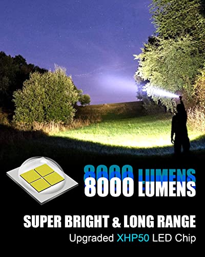 Maxesla 2 Pack Type C LED Torch Rechargeable 8000LM Gifts for Men Dad Kids, 3000mAh Battery Torches LED Super Bright, IPX5 Waterproof Rechargeabl