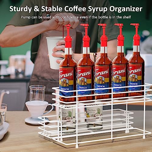 eipizx Coffee Syrup Organizer 2 Tier Syrup Bottle Holder Rack for Coffee Bar 10 Bottles White Wine Bottle Rack Coffee Syrup Stand Shelf for Syrup