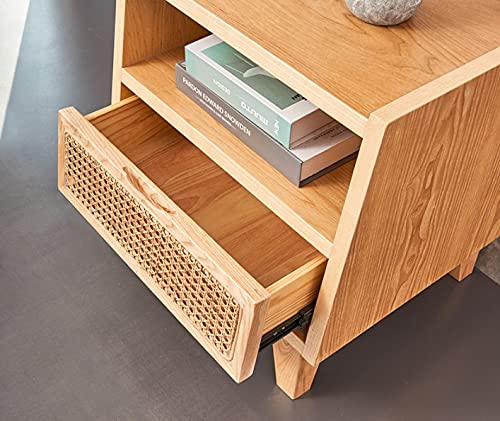 JJZXD Solid Wood Log Color Bedside Table Simple Rattan Nordic Small Cabinet Storage Cabinet 40 * 50cm Wide Bedroom Dresser
