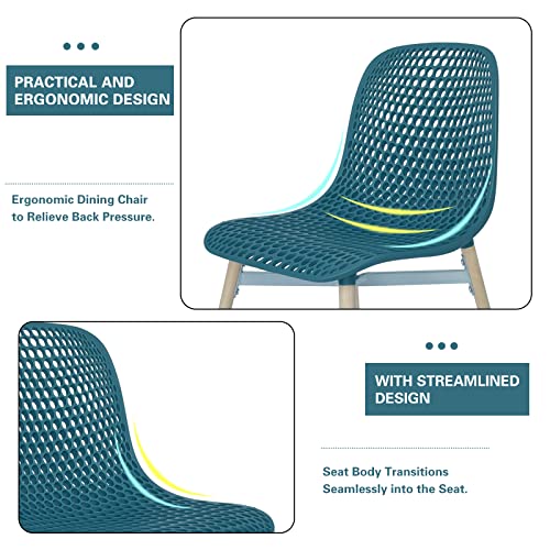 U2PICK Dining Chairs Set of 4 Wooden Legs Plastic Chairs Contemporary Dining Room Chairs Lounge Dining Room Kitchen Home Office Chair Teal, 50 x