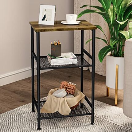KZOBYD Side Table, 3-Tier Square End Table with Metal Frame & Storage Shelves Multifunctional Tall Bedside Table Nightstand Sofa Side Table for S