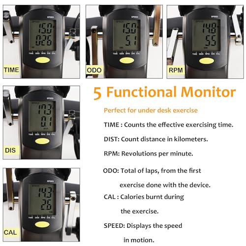 Hausse Portable Exercise Pedal Bike for Legs and Arms, Black Under Desk Mini Exercise Peddler Sitting for Seniors, Pedals Exerciser with LCD Disp