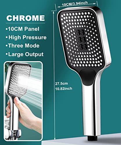 Kimhanro Hand Shower Head, Universal High Pressure Bathroom Square Shower Head, Bath Powerful 3 Spray Modes Handheld Showers for Low Water Pressu