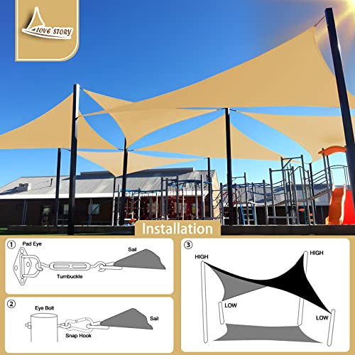 LOVE STORY 20' x 20' x 28.3' Sun Shade Sails Right Triangle Sun Sail Shade Cover Fabric for Patio Outdoor Garden Yard, Sand