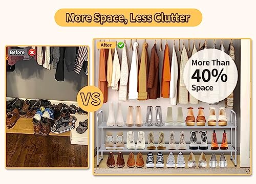 SLEEPING LAMB 2-Tier Long Shoe Rack organizer for Closet, Stackable Wide Shoe Shelf Holds 18-Pairs Low Shoe Storage for Bedroom, Floor, Entryway