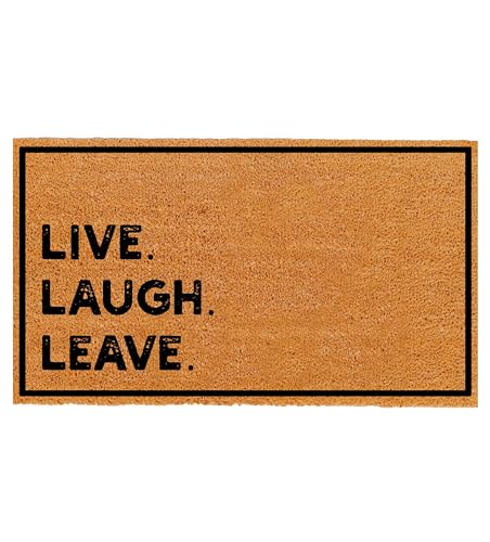 THEODORE MAGNUS Natural Coir Doormat with Non-Slip Backing - 17 x 30 - Outdoor / Indoor - Natural - Live Laugh Leave - COIR-1730-15-405