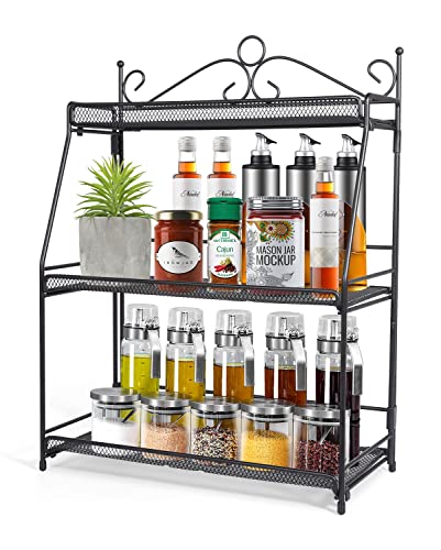 Uten Spice Rack Organizer Countertop Holder, 3-Tier Standing Large Seasoning Cabinet Storage Shelf Metal Rust-Proof for Kitchen Bathroom Makeup L