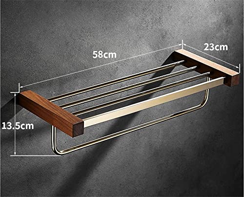 HIGOH Towel Racks, Bathroom Towel Rack Wall Mounted Towel Holder,Towel Rack,Towel Holder,Towel Shelf,Wood and Brass Bathroom Hardware