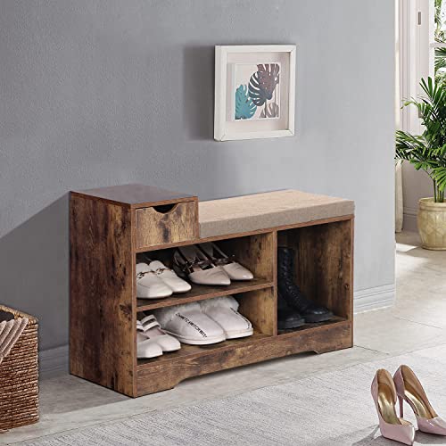 MAISON ARTS Shoe Storage Bench, Entryway Shoe Bench with Storage Drawers, Shoe Cabinet Bench Seat for Entryway Hallway Bedroom Living Room, Rusti