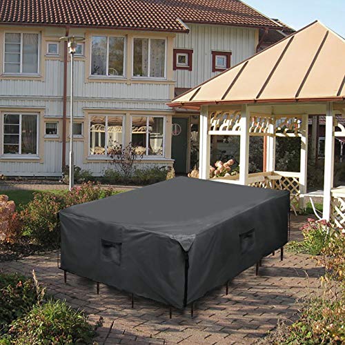 Orqihod Garden Furniture Covers Waterproof, 600D Heavy Duty Outdoor Square Table Cover with Buckle Straps, Tear-Resistant, Windproof, Grey Protec