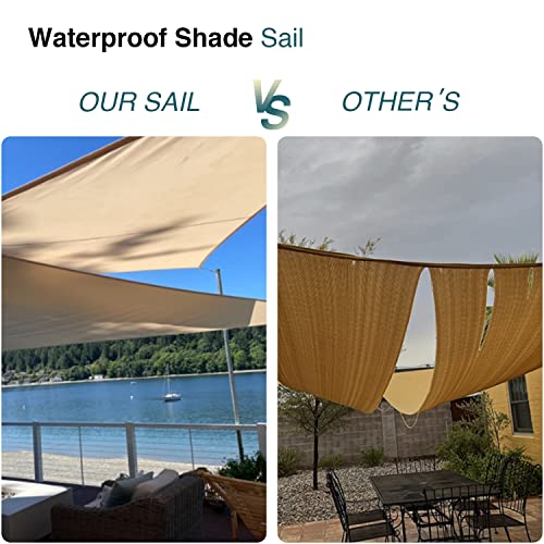 ECOOPTS 12'x12'x17' Waterproof Sun Shade Sail Triangle Canopy Cover UV Blockage for Outdoor Patio Pergola Backyard Garden (Beige)