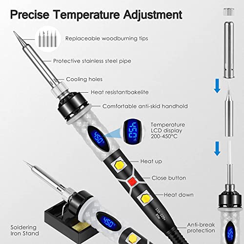 Pyrography Pen Kit 43Pcs,Wood Burning Kit 80W with Adjustable Temperature 200~450℃,Pyrography Wood Burning Tool Set DIY for Embossing/Carving/Sol