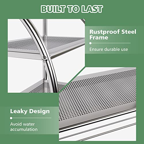 Multigot Towel Rack, Steel Wall-Mounted Curved Shelving Unit, 2-Tier Double Towel Holder with Hanging Rails for Bathroom and Kitchen, 45x26x54cm