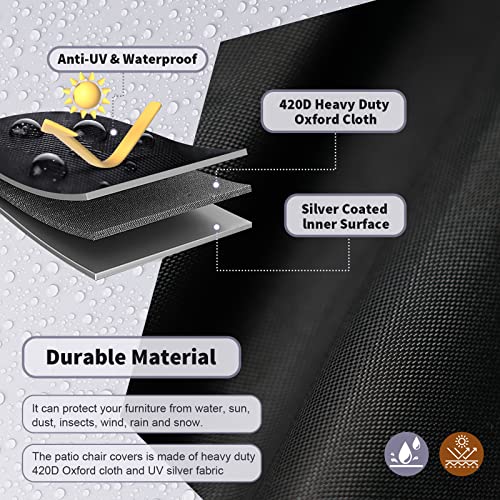 Patio Stacking Chair Cover Waterproof with Drawstring Reclining Garden Chair Cover Windproof Anti-UV 420D Oxford Outdoor Chair Storage Covers Bla