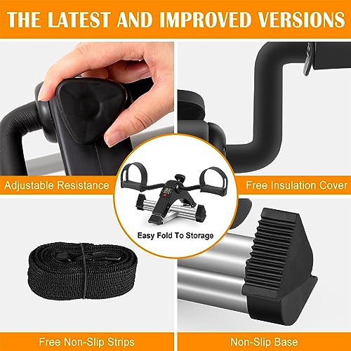 TABEKE Under Desk Bike Pedal Exerciser, Upper & Lower Peddler Exerciser for Arm & Leg Workout, Fitness Folding Exerciser Peddler with LCD Display