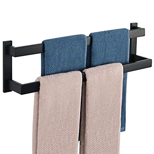 Sayayo Double Towel Rail Wall Mounted Hand Towel Holder for Bathroom Kitchen, SUS304 Stainless Steel Matte Black, EGOY002-B